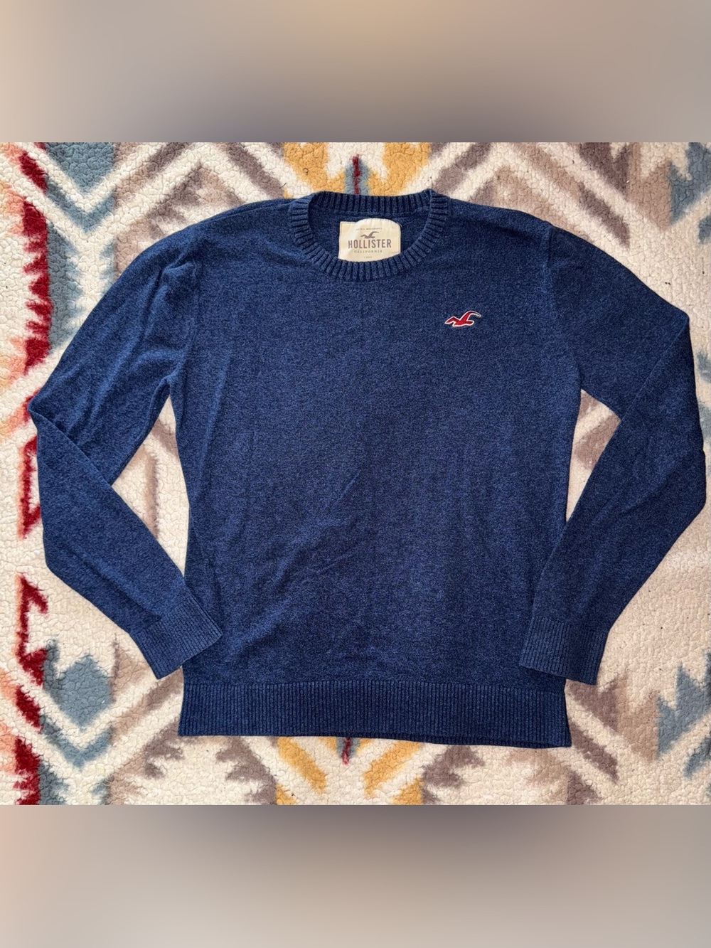 Hollister Navy Crewneck Sweater with Red Logo Accent